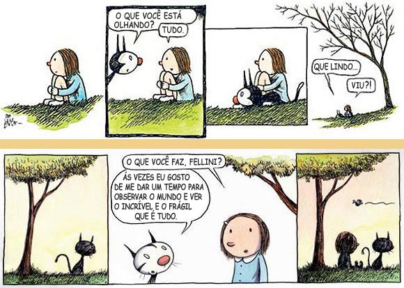 Enriqueta e Fellini, quadrinhos do cartunista Liniers.