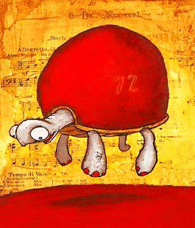 Desenho de uma tartaruga levitando (Título: Slow floaters, Autor: Johan Potma)