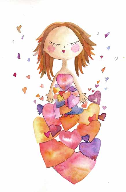 Ilustración de una chica rodeada de corazones (Autor: Analía Testone)
