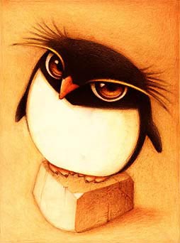 Dibujo de un pingüino de mirada intimidante