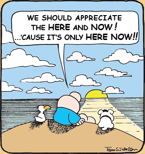 Cartoon of Ziggy about the Now and Here by Tom Wilson