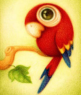 Dibujo de un loro o guacamayo (Título: Guara roja, Autor: Faboarts)