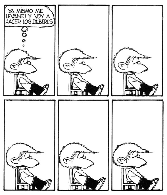 Felipe y la procrastinación (historieta de Mafalda, de Quino)