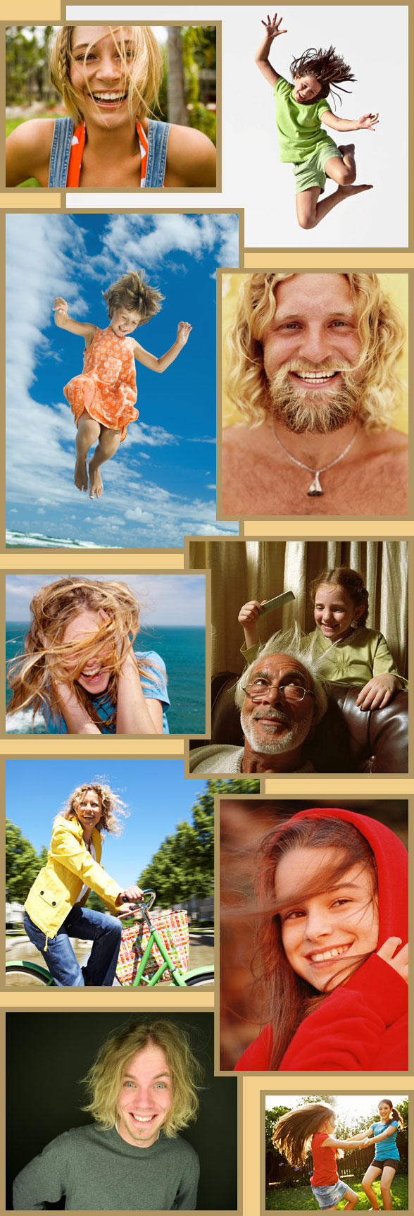 Collage de fotos de personas felices, despeinadas