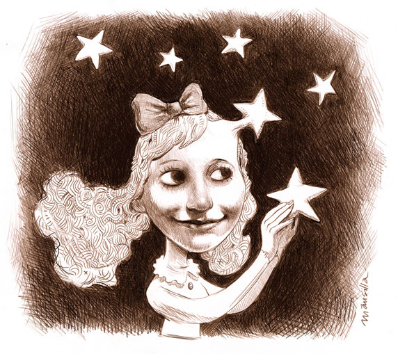 Disegno di una ragazza circondata di stelle (Título: La vida es sueño, Autor: Santiago Mansilla)