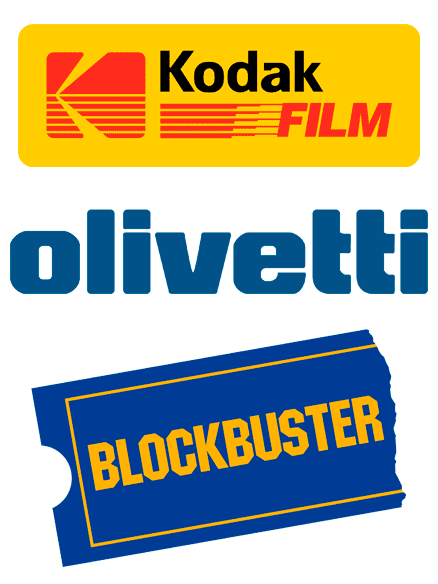 Logos de Kodak, Olivetti y Blockbuster