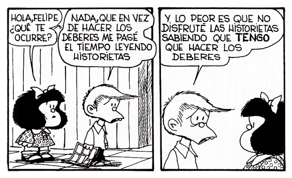 Mafalda, Felipe y la procrastinación (historieta de Mafalda, de Quino)