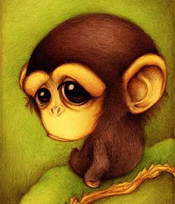 Dessin d’un petit singe triste (Titre: Chimpancé, Auteur: Faboarts)
