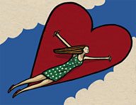 Una mujer volando con un corazón