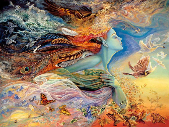 Illustrazione di uno spirito femminile che rappresenta il volo ed il vento (Titolo: The Spirit of Flight, Autor: Josephine Wall)