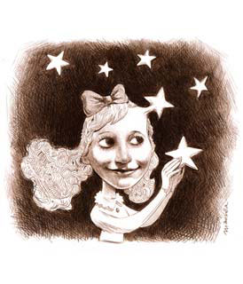 Desenho de uma menina rodeada de estrelas (Título: La vida es sueño, Autor: Santiago Mansilla)