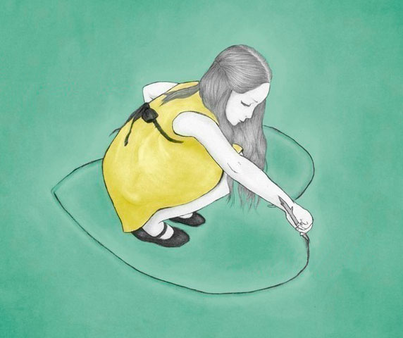 Ilustración de una niña dibujando un corazón que la rodea