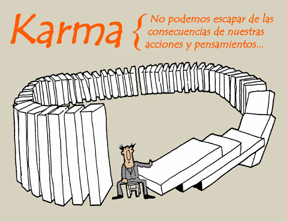 Caricatura que representa el karma, causa y efecto.