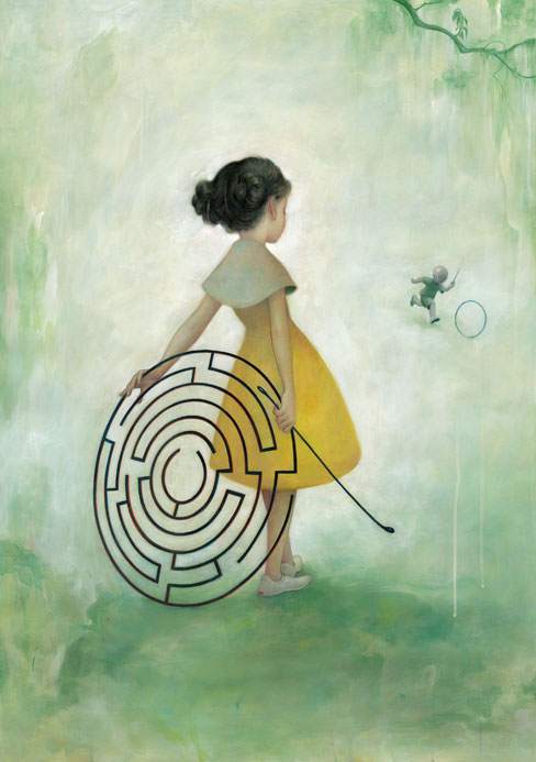 Dibujo de una niña y un laberinto (Título: Maze, Autor: James Jean)